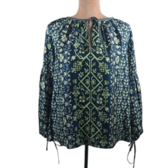 D'Ascoli Toscana Silk Top Mint/Navy Size Medium - Picture 1 of 10